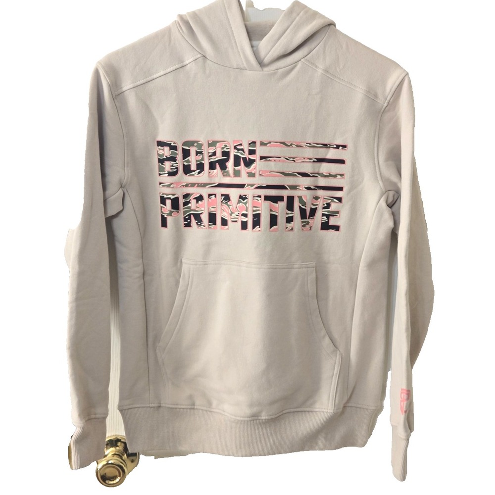 Born Primitive Flag Unmatched Hoodie Women's XS Pumice/Pink Jungle NWT